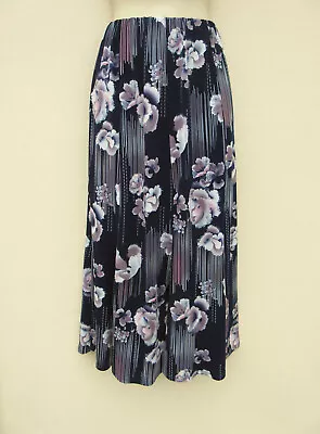 Saloos - Womens Skirt Size 14 - Navy Mix Floral Pull On Fit • £8.25