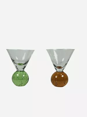 Vintage Controlled Bubble Ball Hand Blown Shot Mini Martini Glasses Lot Set Of 2 • $38.95