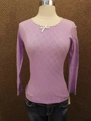 NEW NOS Vtg 1970s Purple Peek-a-boo Stretch Knit Lace Body Hugging Top M Hipster • $21.99