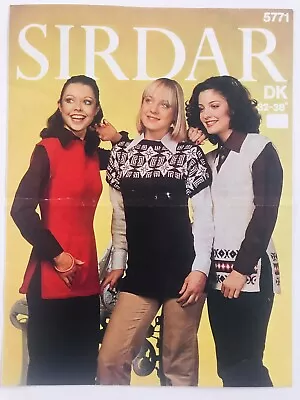 Sirdar 5771 Dk Knitting Pattern Retro Vintage Woman Over Sweater Tabard 32”-38” • £3