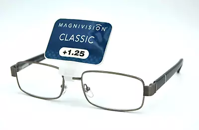 Magnivision LORENZO GUN 54/18-140 Gunmetal Gray Rectangle Reading Glasses +1.25 • $12.99