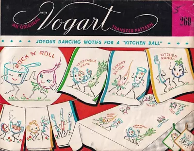 Vintage Vogart Transfer Pattern 260 Joyous Dancing Motifs For Kitchen Ball 1940s • $5.99