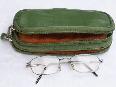 Double Glasses Case | Soft Leather Eyeglass Case | Eyeglass Pouch | Zip Closure • $58.76