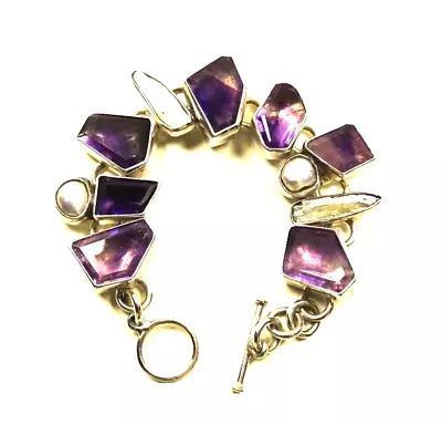 ECHO Of The DREAMER/MARS & VALENTINE Sterling Silver Amethyst Pearl Bracelet • $355