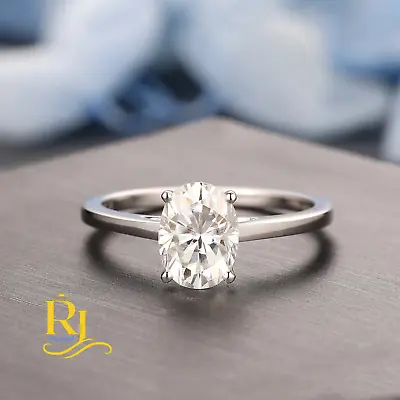 2 Carat Oval Cut VVS1  Moissanite Solitaire Engagement Ring Solid 14K White Gold • $249.48