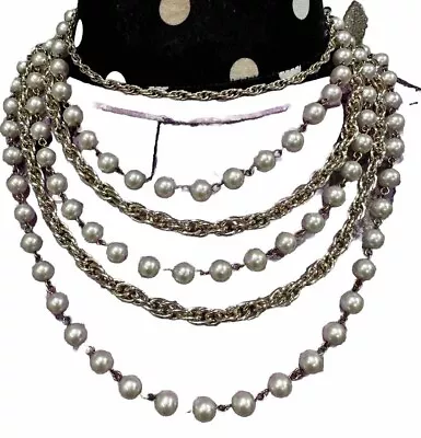 Vintage Multi Strand Pearl And Silver Chain Necklace  • $18