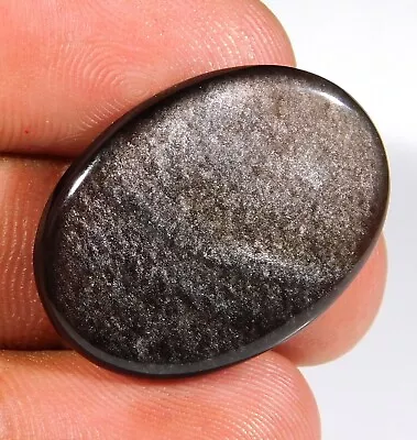 22.ct Natural Silver Sheen Fire Obsidian Oval Cabochon Jewelry Gemstone A2=250 • $9.13