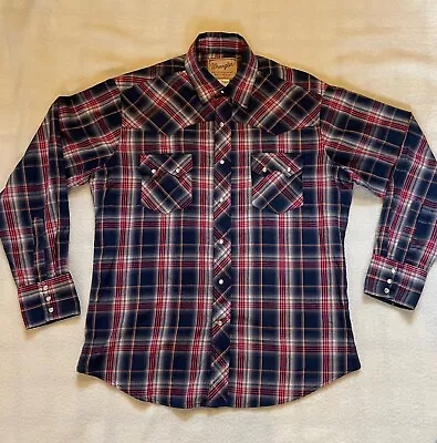 Wrangler Western Fashion Snap Shirt  Plaid Pearl Snaps Mens Size Large Cowboy • $11.99