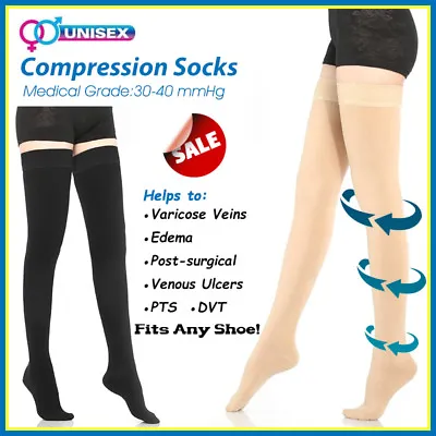 Compression Stockings 30-40 MmHg Support Graduated Varicose Veins Prevent Socks • £29.60