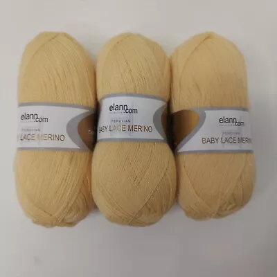 Lot Of 3 Skeins Elann Baby Lace Weight Merino Yarn 1084 Pale Yellow Baby Alpaca • $20.99