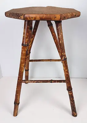 Antique Victorian Tortoise Shell Tiger Bamboo Plant Stand Rice Mat Rattan Top • $500