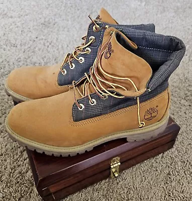 Timberland Roll Top Boots Wheat With Plaid Upper Size 11 M • $85