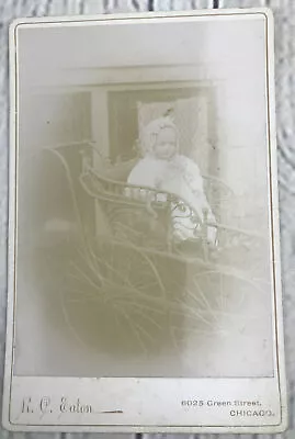 Antique Cabinet Card Photo R C Eaton Chicago IL Baby Child Buggy Stroller Vtg • £7.71