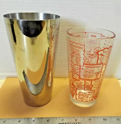 Vintage Metal & Glass Bartender Shaker Cups With Recipes On Glass • $20