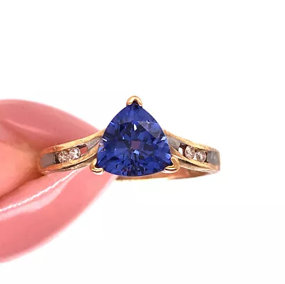 1.00ct Trillion Cut Tanzanite And Diamond Right-Hand Ring In 10k Yellow Gold • £173.60