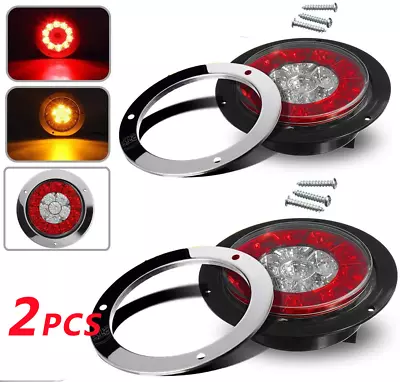 4inch Round Red White 16-LED Truck Trailer Brake Stop Turn Signal Tail Lights US • $17.99