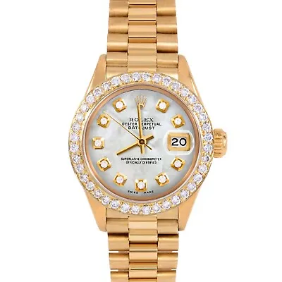 Rolex Ladies 18K Gold President - Mother Of Pearl Diamond Dial Diamond Bezel • $9400