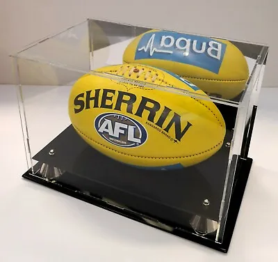 Football Display Case - Mirror Back Finish And Gold Risers Afl Nrl Rugby • $99