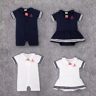 UK Baby Boy Girl Sailor White Navy Romper Suit Grow Dress Summer Outfit 0-24m • £14.50