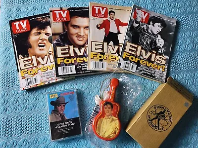 Elvis Items Lot- Tv Guides-1997-4 Part-cassette-flaming Star Sealed & Ornament • $16.99