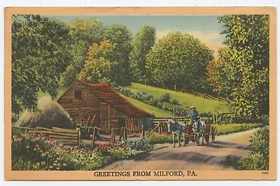 Greetings From Milford Pennsylvania Linen Postcard • $3.99