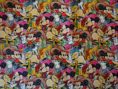 Custom Disney Mickey Mouse Western Cowboy Cotton Fabric By The 1/2 Yard • $6.99