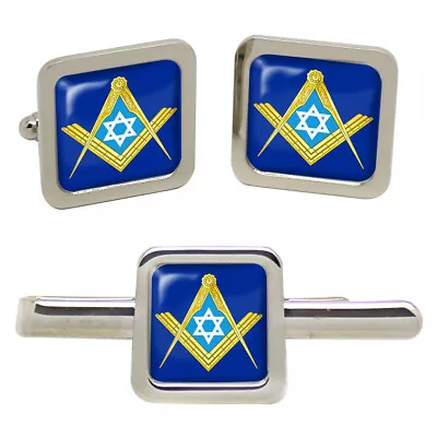 Masonic Star Of David Square Cufflinks And Tie Clip Set • $30.30