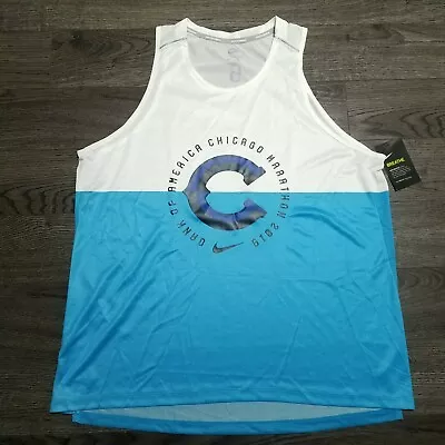 NIKE Running 2019 Chicago Marathon Miler Tank Mens XL Singlet White Blue • $119.55