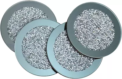 SERENA'S 4 Pack Crushed Diamond Crystal And Mirror Coasters Set Of 4 Glittering  • £9.49