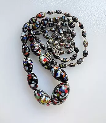 Antique Venetian Murano Speckled Multicoloured Glass End Of Day Necklace 33  • $94.72