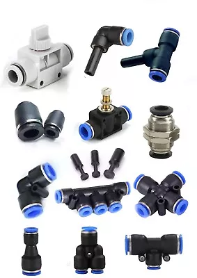 Pneumatic Push In Fittings Air Water Hose Tube Stem Nylon Speed Join Adaper Tee • £2.99