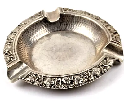 Vintage Yogya 800 Silver Repousse Lotus Design Hand Hammered Ash Tray Signed • $89