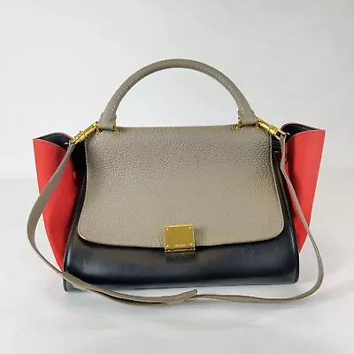 Celine Trapeze Grey Red Black Leather Small Top Handle Crossbody Bag • $529.99