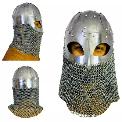 Medieval Viking Helmet Battle Armor 18G Steel With Chain Mail - HALLOWEEN Gift • $171.91