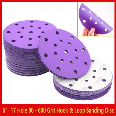 6 Inch 80 - 600 Grit Sanding Discs 17 Hole Dry Round Hook Loop Sander Sand Paper • $8.90