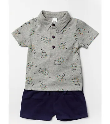 £9.99 • Buy Baby Boys Spanish Style Lion Top And Shorts Outfit  Grey & Navy 3-24 Months