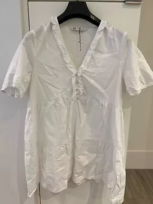 Zara White Tiered Short Sleeve Dress Sz XL X-Large • $19.99