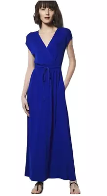 Milly For Design Nation Royal Blue V Neck Tie Waist Jersey Knit Midi Dress M • $46.74