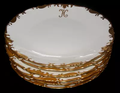 T&v Limoges Depose Six Luncheon Plates Gold H Monogram Gold Gilt Rim 1900 • $24.95