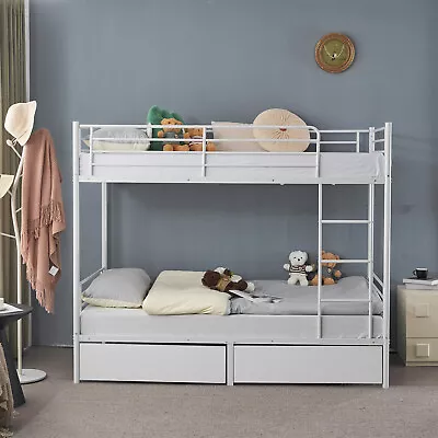 Metal Bunk Bed Frame Single Loft Sleeper With Two Drawers Ladder Heavy Stable • £129.99