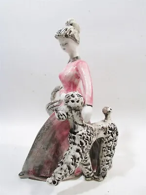 Midcentury Hedi Schoop California Pottery Figurine Pink Lady Walking Poodle Vase • $149.99