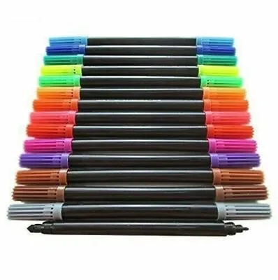 12 Double Ended Felt Tip Pens Dual Thick Thinner Adult Kids Colouring Therapy • £3.45