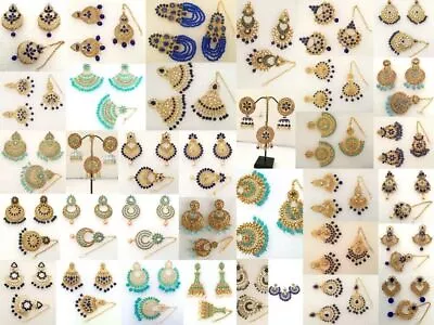 Blue Ethnic Kundan Indian Bridal Maang Tikka Earrings Wedding Pearl CZ Jewelry • $23.64