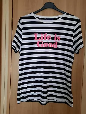 Marks&Spencer Size 14 Ladies T Shirt Black & White Stripe • £4.99