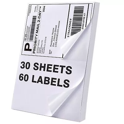 60 Label Paper For Printer 8.5  X 5.5  Half Sheet Shipping Labels Self Adhesi... • $12.01