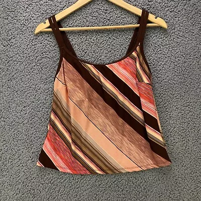 Via Marina Tankini Top Womens 8 Brown Stripe Swimsuit Built In Padded Bra 173136 • $12.29