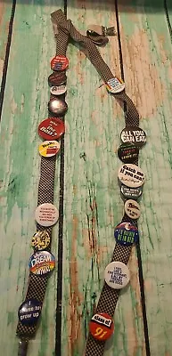 Vintage Waiter Restraunt  Suspenders With 19 Collectibles Pins Buttons • $19.99