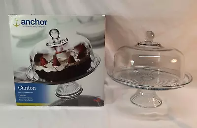 Anchor Hocking Canton 2 Piece Footed Cake Set Stand Dome. Flip Over Punch Bowl • $19.95