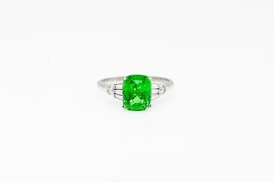 $2685 • Buy Antique $15,000 4ct Natural Tsavorite Garnet Diamond Platinum Wedding Ring