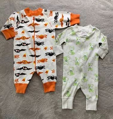 2 Pr. Hanna Andersson Size 50 Baby Long Johns Sleeper Pajamas Halloween Puppies • $17.59